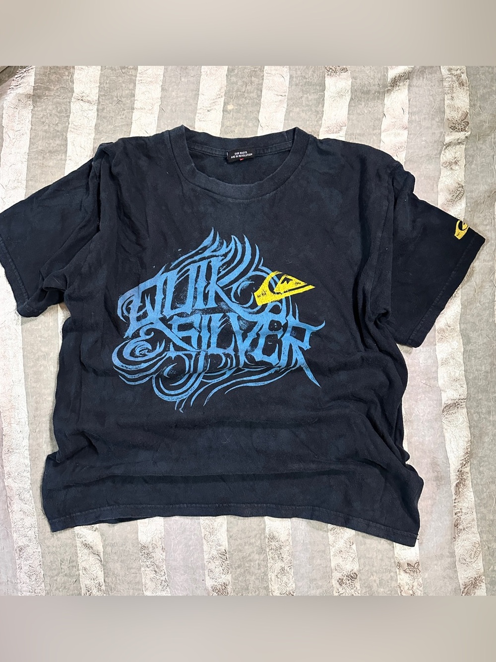 Vintage Quiksilver Black Tee with Blue Graphic Skater Alt Indie